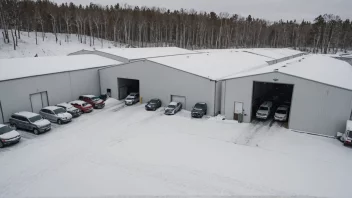 Et vinteropplag med båter og kjøretøy dekket av snø