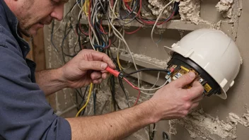 En elektrikeren fjerner isolasjonen fra en ledning.