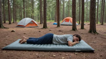 En person som bruker et liggeunderlag for å få komfort og varme mens de camper.