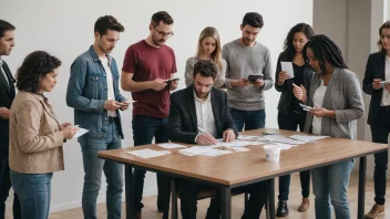 En gruppe mennesker som sitter rundt et bord, engasjert i en diskusjon og stemmer på ulike alternativer