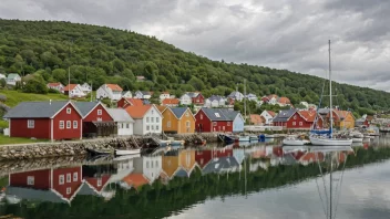 Et fredelig og idyllisk bilde av Korshamns havn, som viser bygdas naturskjønnhet og sjarm.