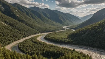 Et vakkert fjellandskap med en dal og en elv.