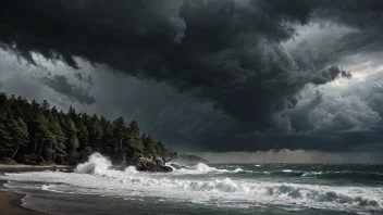 Et stormfullt værbilde med kraftig vind og turbulent omgivelser.