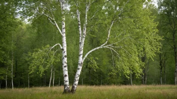 En stor og majestetisk bjørk i en skog.