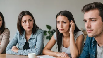 En gruppe mennesker som sitter i en sirkel og ser uinteressert og kjedelige ut