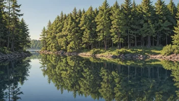 Et fredelig landskap med en vannflate som reflekterer omgivelsene.