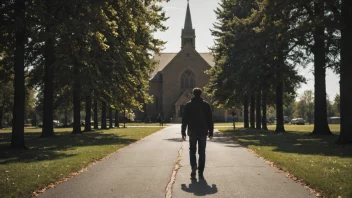 Et bilde av en person som går bort fra en kirke eller en gruppe mennesker, som representerer begrepet frafalne.