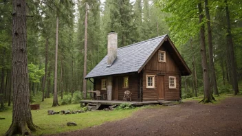 En koselig tømmerhytte i skogen, perfekt for en avslappende helg.