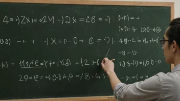 En person som arbeider med en matematisk ligning på en tavle, med algebraiske symboler og ligninger i bakgrunnen.