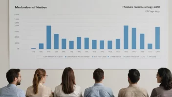 En gruppe mennesker med en graf eller diagram i bakgrunnen som viser en økende antall medlemmer.