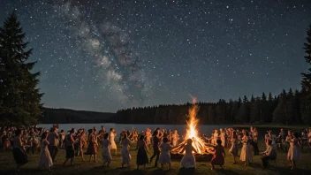 En festlig feiring av jonsoknatten med mennesker som danser og har det gøy.