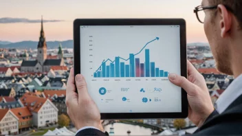 Et bilde som representerer konseptet trygdereform, med en person som analyserer data på en tablet, som symboliserer forbedringen av trygdesystemet.