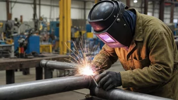 En person som sveisearbeider en metallrør i en fabrikk.