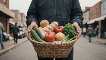 Et bilde som representerer begrepet forsynlighet, med en person som holder en kurv med mat, som symboliserer støtte og ressurser.