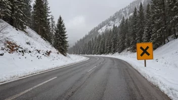 En vinterveg i fjellet med et skilt som indikerer at det er en vinterveg