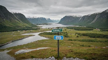 Et pittoreskt bilde av det norske landskapet med en skilt eller et kart som viser lokasjonen til Åsvangs