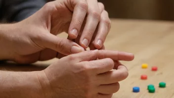 En person som spiller et fingerspill, med hendene i fokus og en uskarp bakgrunn.