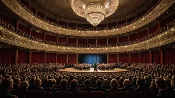 Et stort operahus med en forestilling av en berømt opera på scenen.