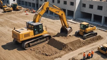 En byggeplass med en bulldoser og en kran, som viser prosessen med å jevne ut og forme bakken.