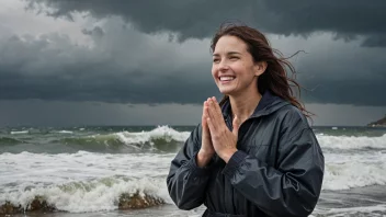 En person vises å berolige en stormfull sjø med hendene sine, symboliserer handlingen å formilde.