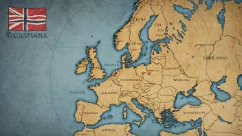 Et kart over Skandinavia med Norge, Sverige og Danmark fremhevet, omgitt av kulturelle og historiske symboler.