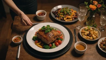 En deilig og appetittlig måltid på et bord, med en person som ser på det med begjær.