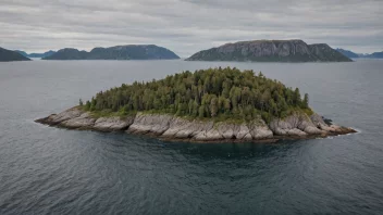 En liten øy i Norge med noen trær og en steinete kystlinje.