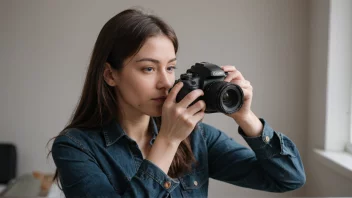 En fotograf justerer eksponeringsinnstillingene på kameraet sitt for å oppnå en naturlig lyssetting.