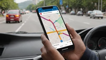 En person som sjekker trafikkinformasjon på sin smarttelefon.