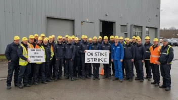 En gruppe arbeidere som streiker utenfor en fabrikk