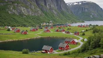 En malerisk landsby i Norge med tradisjonelle hus og et vakkert landskap.