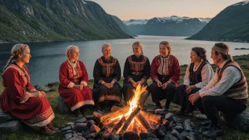 En gruppe mennesker fra den norske taterslekten samlet rundt et bål.