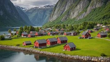 Et fredelig og åndeløst landskap av Hafslo bygda i Norge