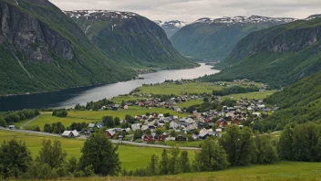 En pittoresk utsikt over Romoslia, en liten landsby eller by i Norge, omgitt av vakre landskap.