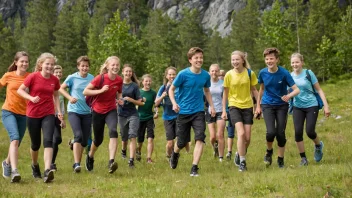 En sommerleir i Norge med barn og unge som deltar i utendørsaktiviteter.