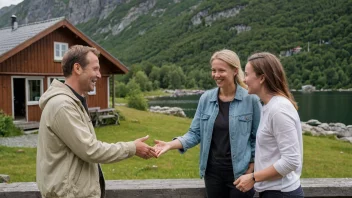 To venner hilser hverandre med et uformelt 'Moi' på en koselig kaffebar i Norge