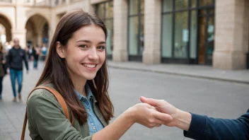 En person med et vennlig smil og en subtil gest, som prøver å tiltre noen eller noe.