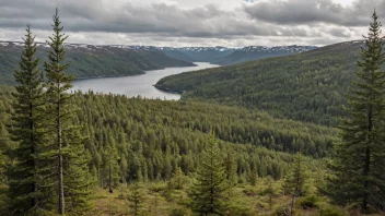 Et fredelig skoglandskap med høye furutrær, undervekst og noen dyr som streifer i det fjerne.