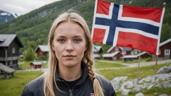 En person med etternavnet Øisteins, med et norsk flagg i bakgrunnen