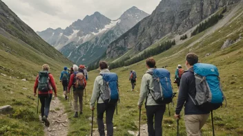 En gruppe mennesker som vandrer sammen i fjellet.