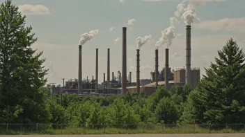 En metanolfabrikk med et stort industrielt kompleks og skorsteiner.