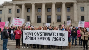 En protest for og mot abortrettigheter, med mennesker som holder skilt og bannere, foran en regjeringsbygning.