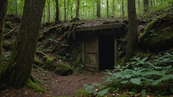 Et fredelig og mystisk bilde av en gjømmested eller en hemmelig rom i en naturlig omgivelse