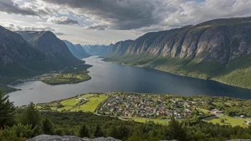 Et pittoreskt landskap av Alvdals kommune i Norge, med rullende åser, skoger og tradisjonell norsk arkitektur.