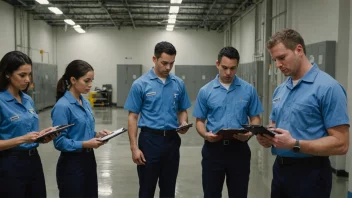 Et inspeksjonsteam i uniform, med clipboard og pennen, undersøker en fasilitet