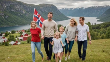 En glad familie med barn som leker i bakgrunnen, symboliserer støtten som barnetrygdordningen gir.