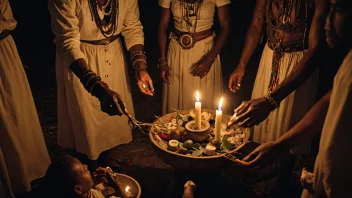 En voodoo-ritual i gang, med deltakere som synger og danser.