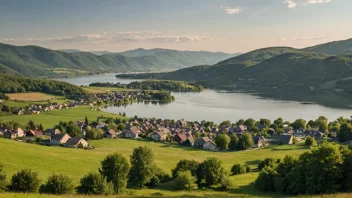 Et vakkert landskap med en blanding av naturlige og kulturelle egenskaper.