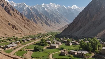 Et vakkert landskap i Tadsjikistan med fjell og en tradisjonell landsby