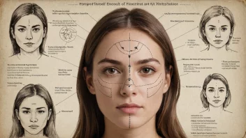 Et bilde som representerer studiet av fysiognomi, med en persons ansikt og ansiktstrekk fremhevet og analysert.